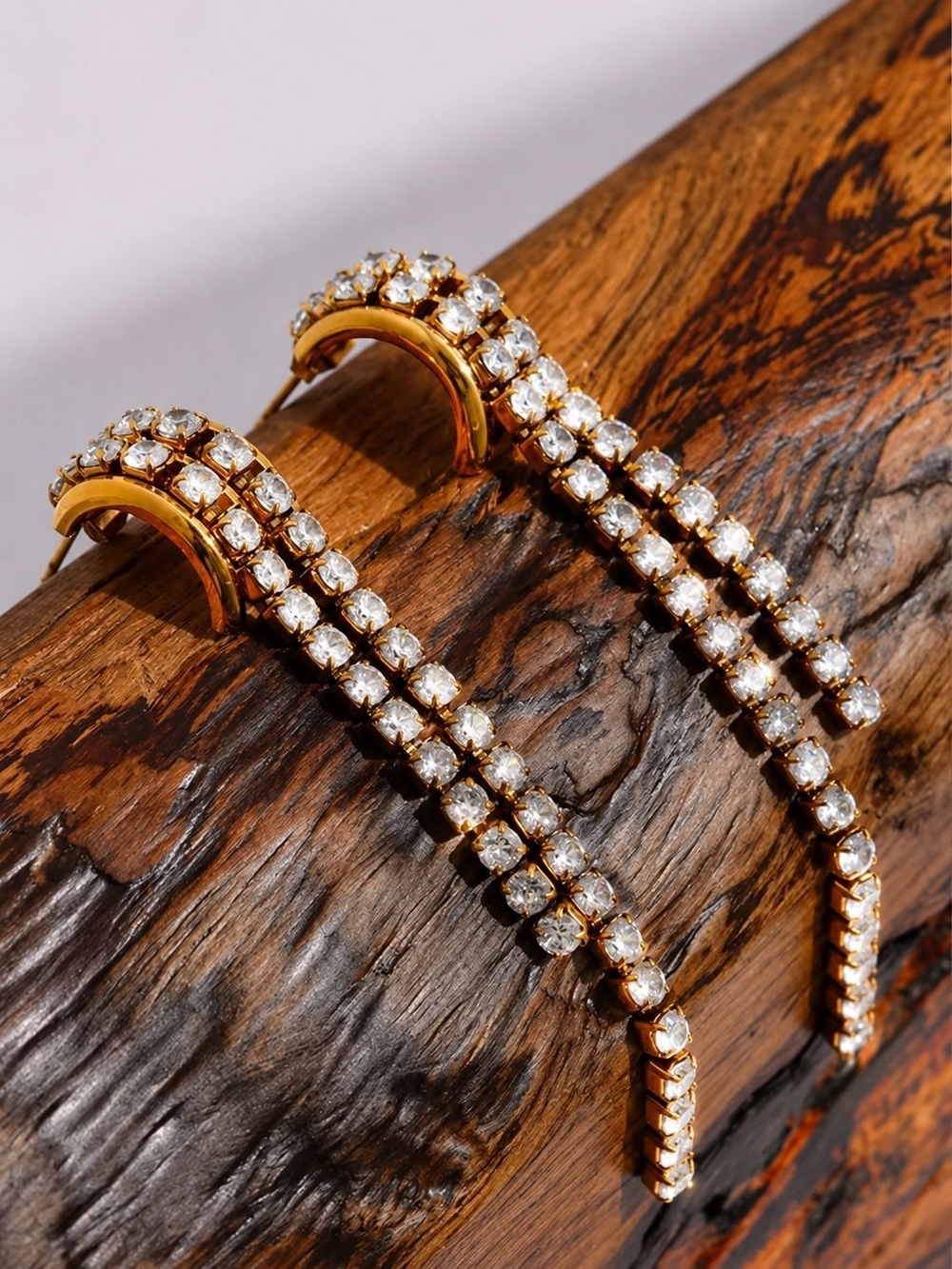 Gold Crystal Cascade Drop Earrings - Picture 5 of 6
